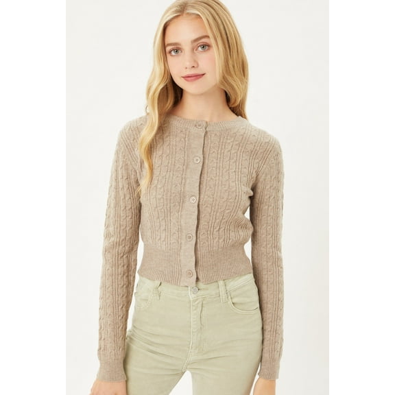 Buttoned Cable Knit Cardigan Long Sleeve Sweater