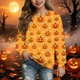 thumbnail image 2 of Staki Halloween Kids Clothes Kids Girl Crewneck Halloween Sweatshirt Print Graphic Halloween Shirt Long Sleeve Tops(Orange,11-12Years), 2 of 9