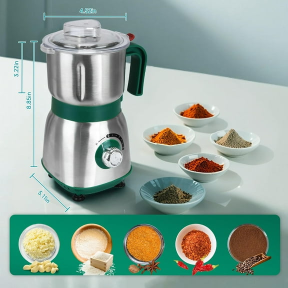 Spice Grinder Electric, Nut Grinder for Kitchen, Detachable Espresso Grinder with Stainless Steel Blades, Filter and Brush, 500w Dry and Wet Grain Mill for Coffee, Rice, Bean, Seasoning(Green)