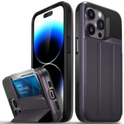 VENA vCommute Wallet Case Compatible with Apple iPhone 14 Pro (6.1"), (Military Grade Drop Protection) Flip Leather Cover Card Slot Holder with Kickstand - Deep Purple / Black
