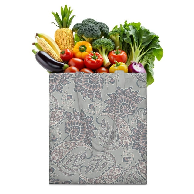 Ethnic Paisley Ornament Reusable Fabric Tote - Spacious Washable Grocery Bag with Retro Floral Design