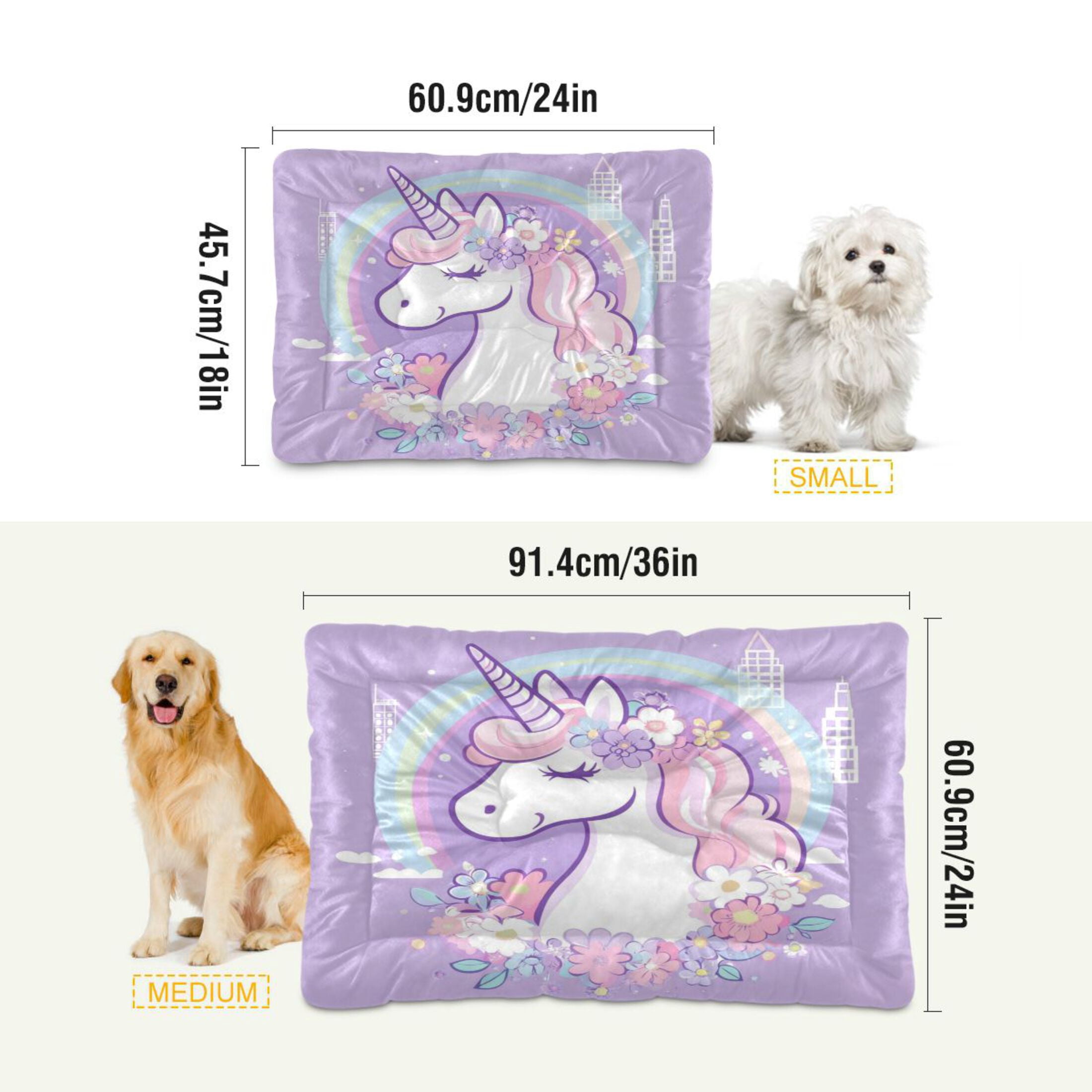 Qxltty Cute Unicorn Purple Pattern Ped Pad Wear-resistant and Hard to Bite Through Sleeping Pad for Small Medium Large Dogs Winter Pet Bed 36×24in