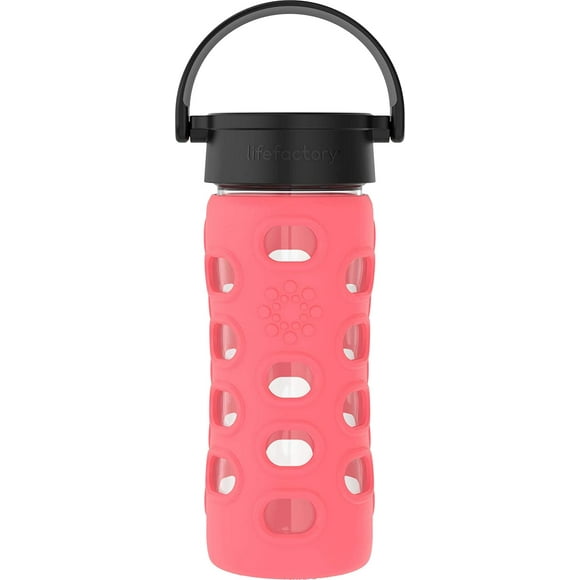 Lifefactory 12-Ounce BPA-Free Glass Water Bottle with Classic Cap and Protective Silicone Sleeve, Coral