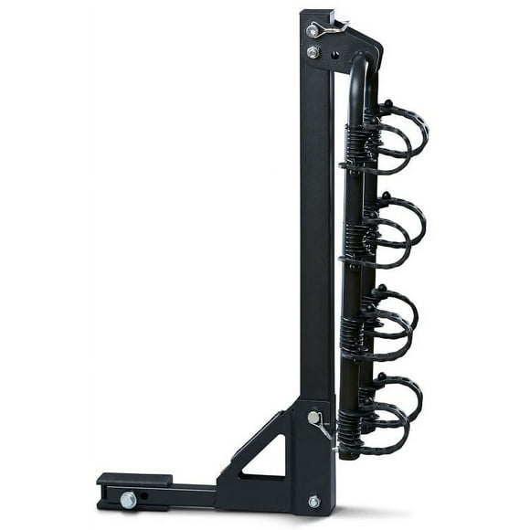 Stromberg Carlson Bike Rack BC-108 1-1/4 Inch And 2 Inch Receiver Hitch Mount; Holds 4 Bikes; Up To 120 Pound Weight Capacity; Bike Frame Rests On Arms With Cradles And Straps; Foldable; Black; Steel