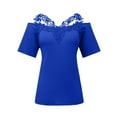 thumbnail image 4 of Ediodpoh Womens Sexy Lace Solid Short Sleeve Casual T Shirt Blouse Tops Womens Tops Casual Blue_001 L, 4 of 5