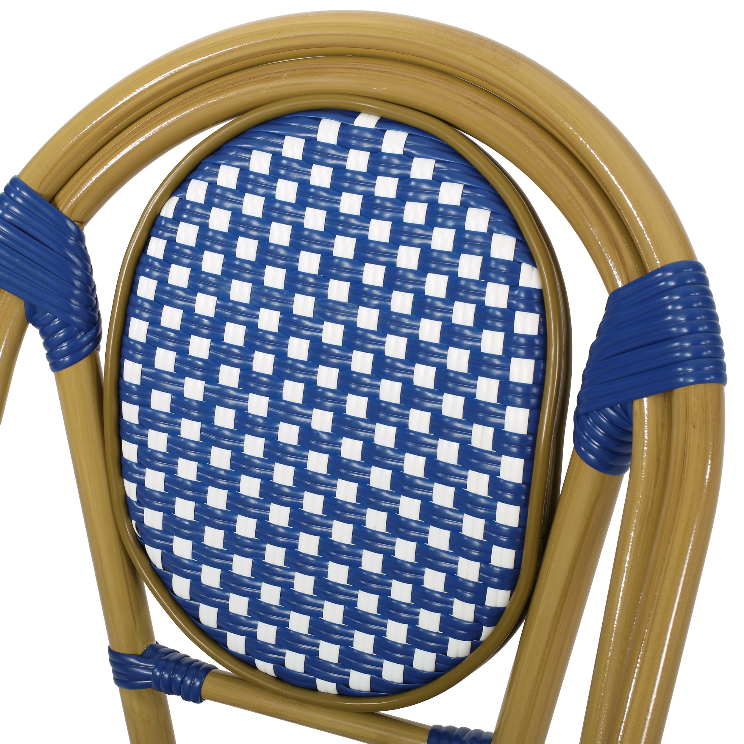 Drew Outdoor French Bistro Chairs, Set of 4, Blue, White, Bamboo Finish