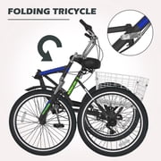 Lilypelle 24 Adult Tricycle Folding Tricycle 3 Wheel Bikes 7 Speed Trikes with Shopping Basket for Seniors Adult,Black