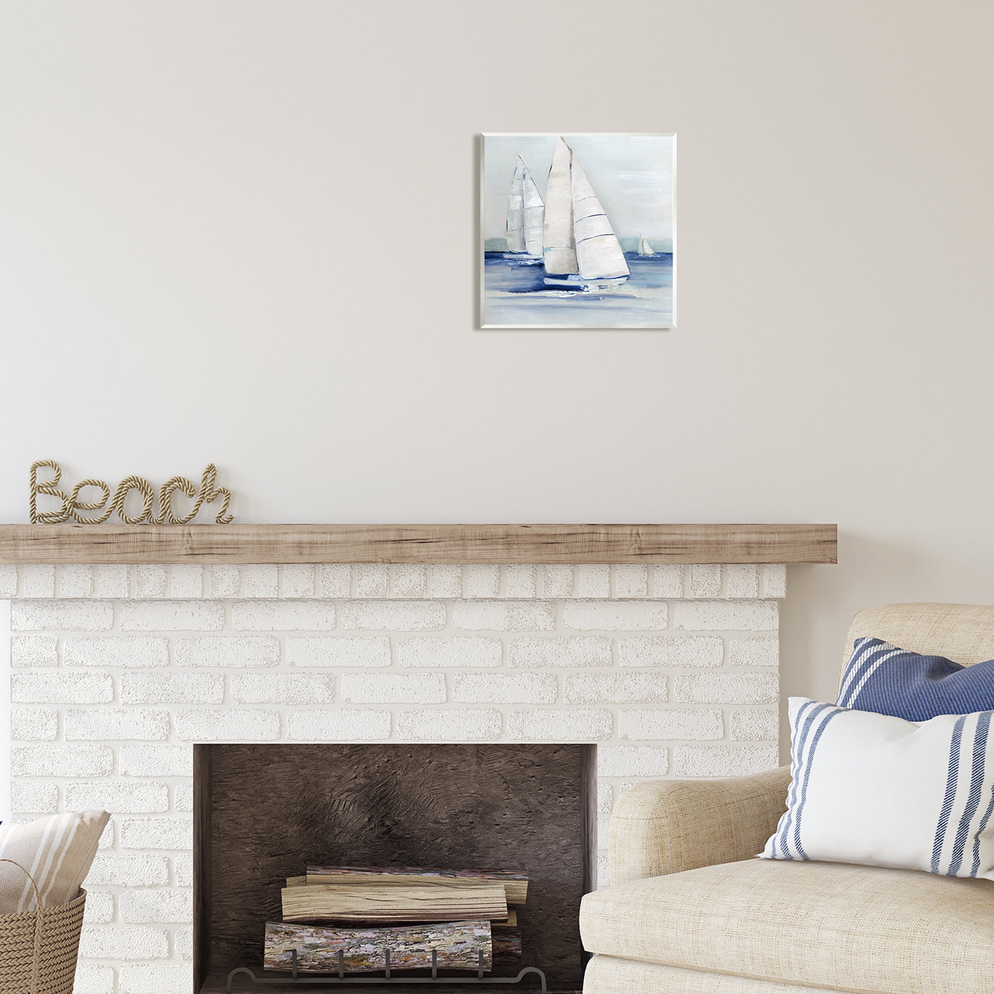 Stupell Industries Nautical Boats Sailing Sea Waves Coastal Painting Unframed Art Print Wall Art