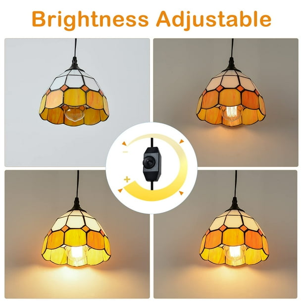 Stepeak Tiffany Hanging Pendant Light Dimmable Mini Plug In Light Fixture Perfect Vintage Swag Ceiling Lamp For Dining Room Bedroom Or Porch 16.4