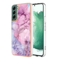 SaniMore Electroplated Marble Case for Samsung Galaxy S22, Shockproof Protection Cover Support Magnetic Wireless Charging Soft TPU Bumper Transparent Ultra-Slim for Samsung S22, Pink