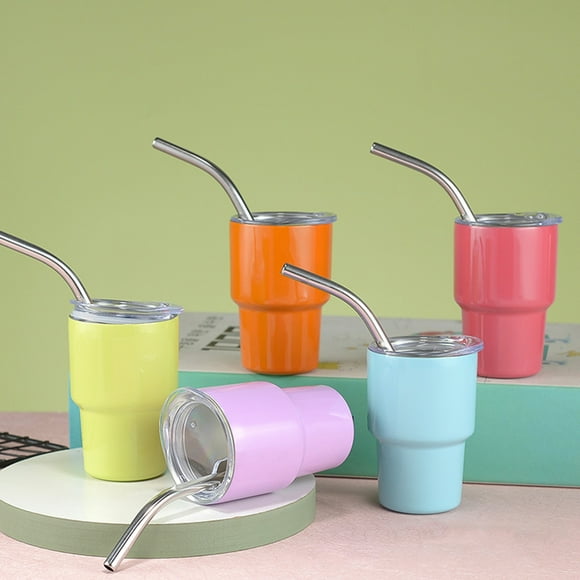 enjoywould 60 ml Stainless Steel Cup with Straw And Lid Anti-rust Versatile Minimalistic Anti-rust Water Cup for Cocktails Juices