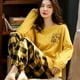 thumbnail image 2 of Conjunto de 2 piezas de pijama para mujer, ropa de dormir informal, manga larga, cuello redondo, traje suelto, pantalones y camisetas a cuadros, primavera y otoño, 2 of 4