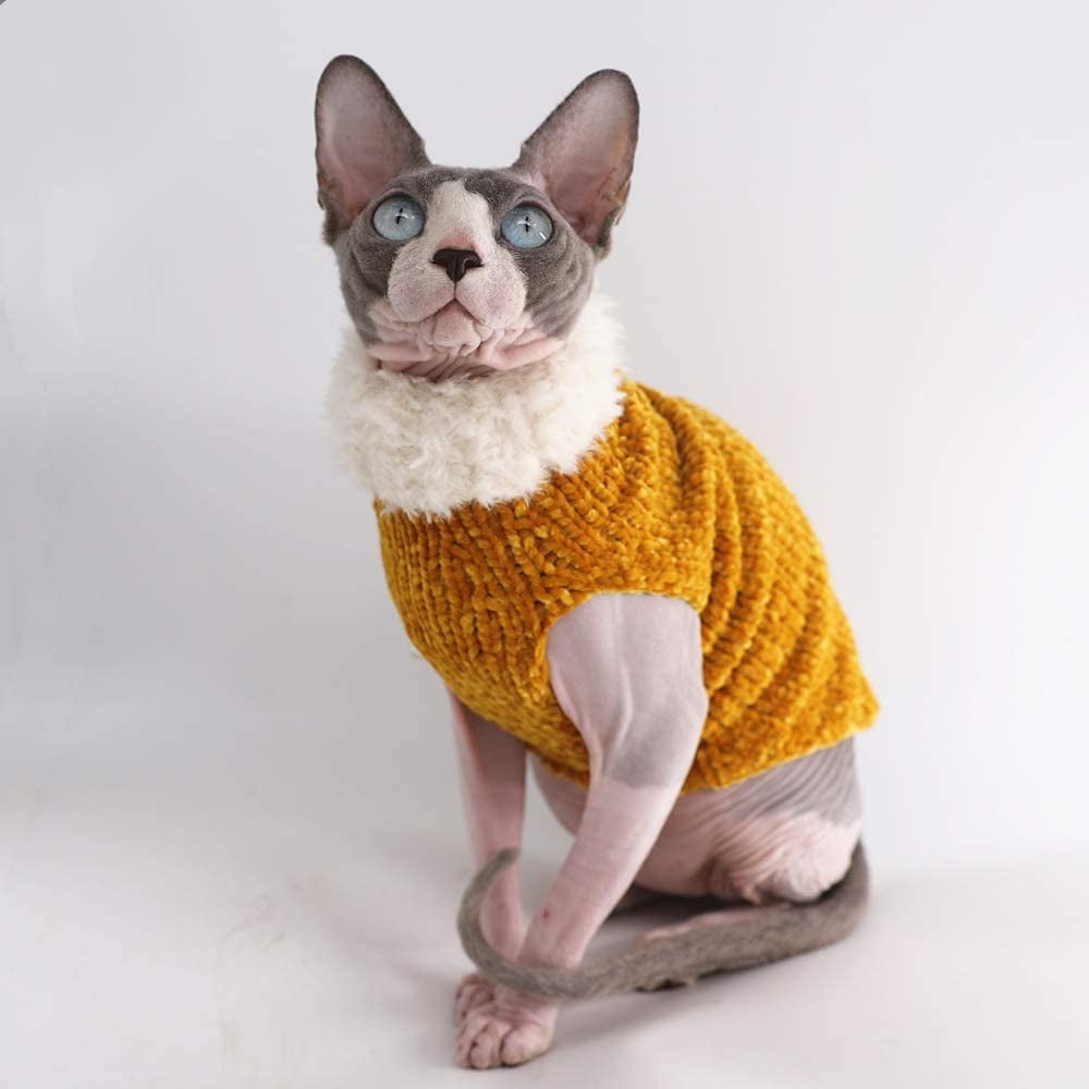 Hairless cat Shirts Sweaters Fashion high Collar Coat for Cats Pajamas for Cats and Small Dogs Apparel Sphynx Cat Clothes Winter Warm Faux Fur Sweater Outfit