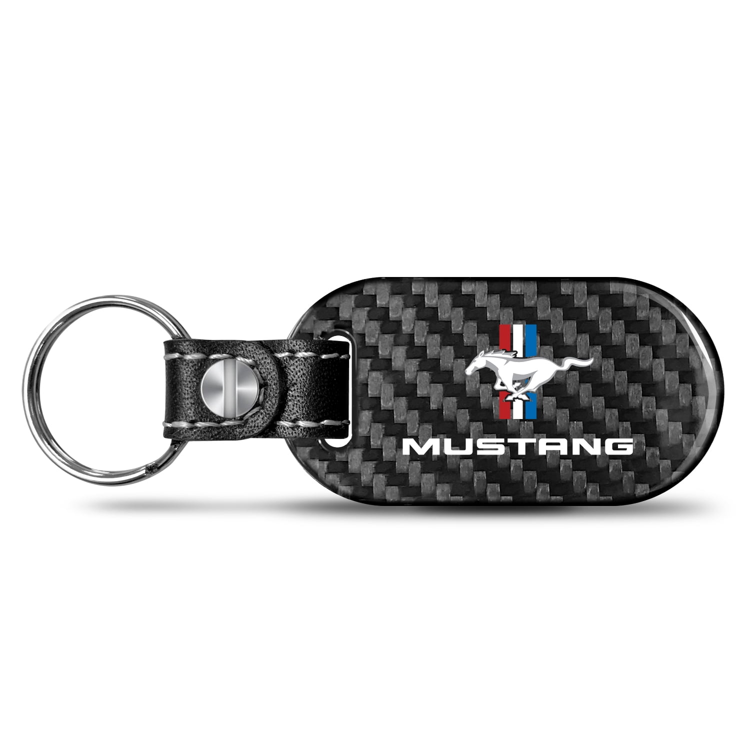 Ford Mustang Tri-Bar 100% Real Black Carbon Fiber Tag Style Key Chain