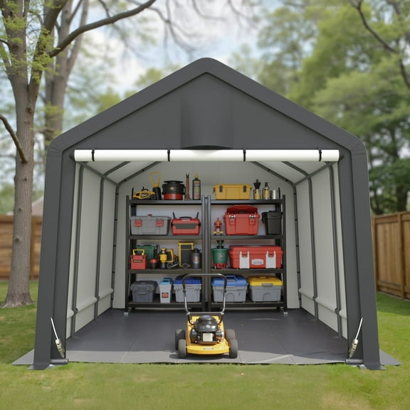10x15 ft Heavy Duty Carport Outdoor Portable Storage Shelter Shed Garage with 2 Roll up Zipper Doors & Vents  for Motorcycle, Boat or Garden Tools