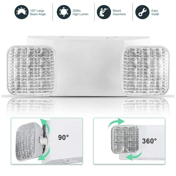 DICEEVIL LED Emergency Lights with Battery Backup, Commercial Emergency Lights Fixtures, Two Adjustable Square Head LED Emergency Lighting, for Mall School Restaurant Hotel, White