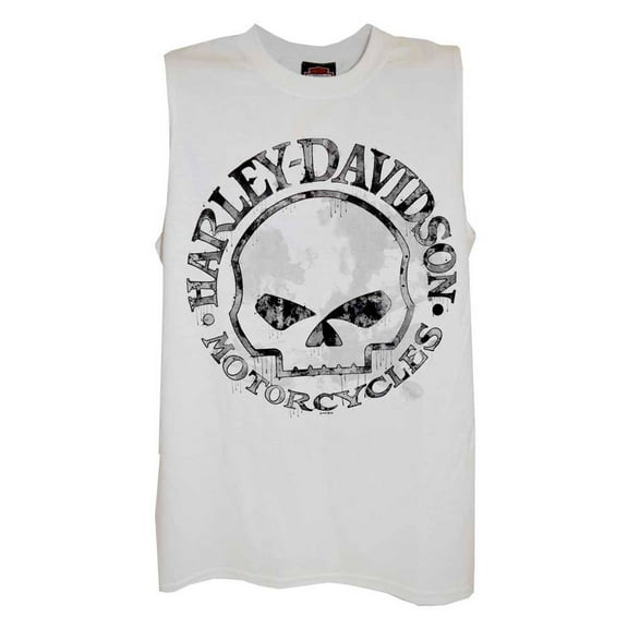 Men's Willie G Skull Tank Top, White Muscle T-Shirt 30296645, Harley Davidson