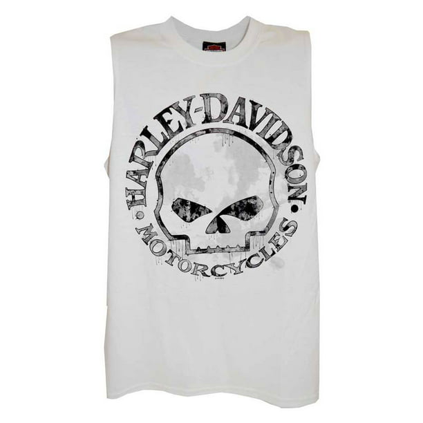 Men's Willie G Skull Tank Top, White Muscle T-Shirt 30296645, Harley  Davidson