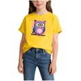 thumbnail image 2 of Spazoro Girls Graphic T-Shirts Tee, Cotton Owl Print Crew Neck Short Sleeve Casual Tops for Kids Yellow Size 6-8, 2 of 7