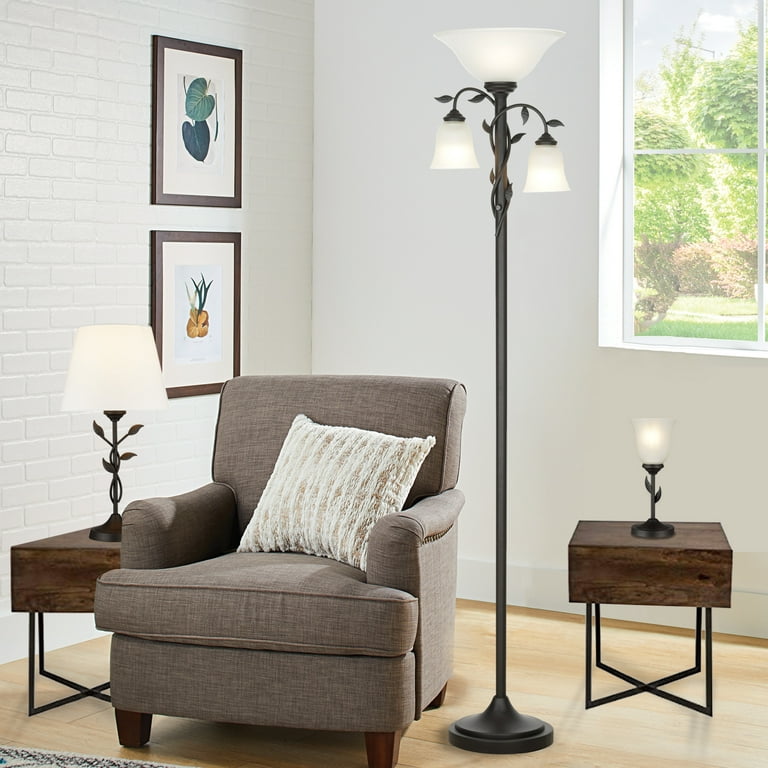 Cresswell Lighting 72 Traditional Metal Torchiere Floor Lamp With 2 Reading Lights Led Bulbs Included Dark Bronze Finish Com