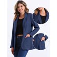 thumbnail image 2 of DARING DIVA Women's Faux Suede Lapel Collar One Button Dressy Suit Jacket S Navy Blue, 2 of 6