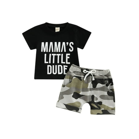 

LSFYSZD Newborn Toddler Boy Outfits Sets Letter Printed Short Sleeve T-shirt with Camouflage Short Pant Suits