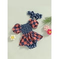 thumbnail image 3 of 4th of July Baby Girl Clothes American Flag Princess Romper Short Sleeve Ruched Romper Dress with Headband Memorial Day Outfit, 3 of 8
