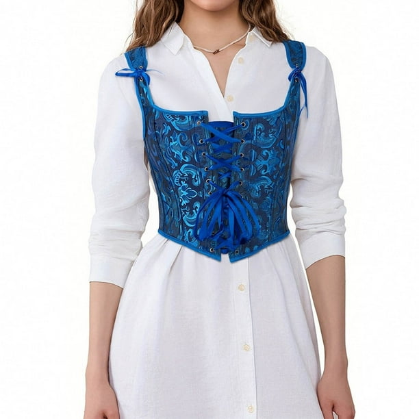 Corsé vintage con tirantes y estampado de vendaje para mujer, top de poliéster moldeador