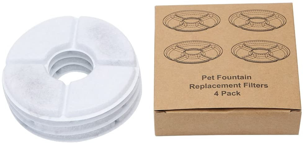 4PCS Replacement Fountain Filters for 2.4L Round Water Fountain Automatic Pet Fountain Filters