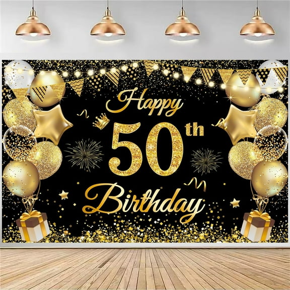 50th Birthday Decorations for Men Women, Happy 50th Birthday Banner decorations Cheers to 50 Years Birthday Party Suppiles Black Gold Backdrop for 50th Birthday party favors Decor