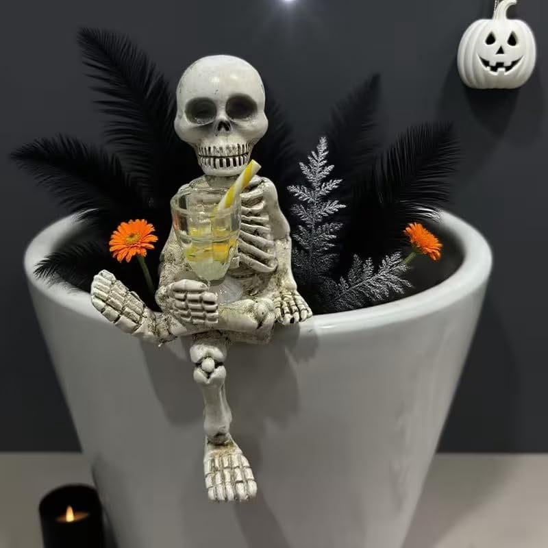 Weather-Resistant Skeleton Statue 5.1 Inch for Garden and Flower Pot Decoration