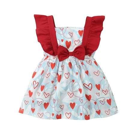 

Kucnuzki Toddler Baby Girl Clothes 3T Summer Dress 4T Fly Sleeve Sweet Heart Prints Lace Trims Sleevelss Dress Sleeveless Dress Red