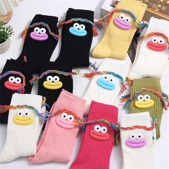 Women's Quirky Novelty Mid-Calf Socks, Funny Cartoon Character Crew Socks, Daily Wear Cotton Socks, Cute Kawaii Ankle Socks for Girls, Colorful Graphic Print Socks, Comfortable Breathable Socks