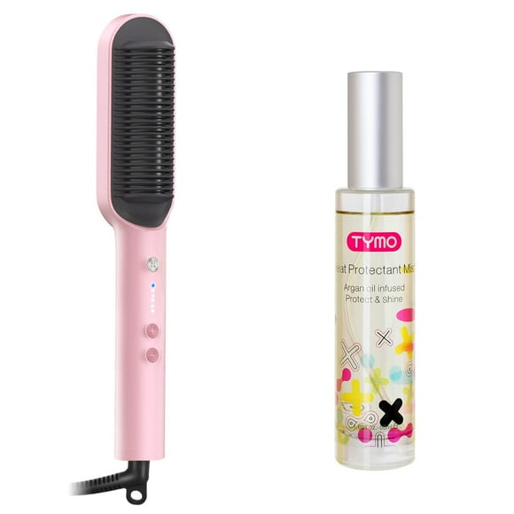 TYMO Ring Hair Straightener Brush + TYMO Heat Protectant Spray for Hair