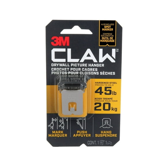 3M™ CLAW Drywall Picture Hanger with Temporary Spot Marker 3PH45M-1EF, Holds 45 lbs
