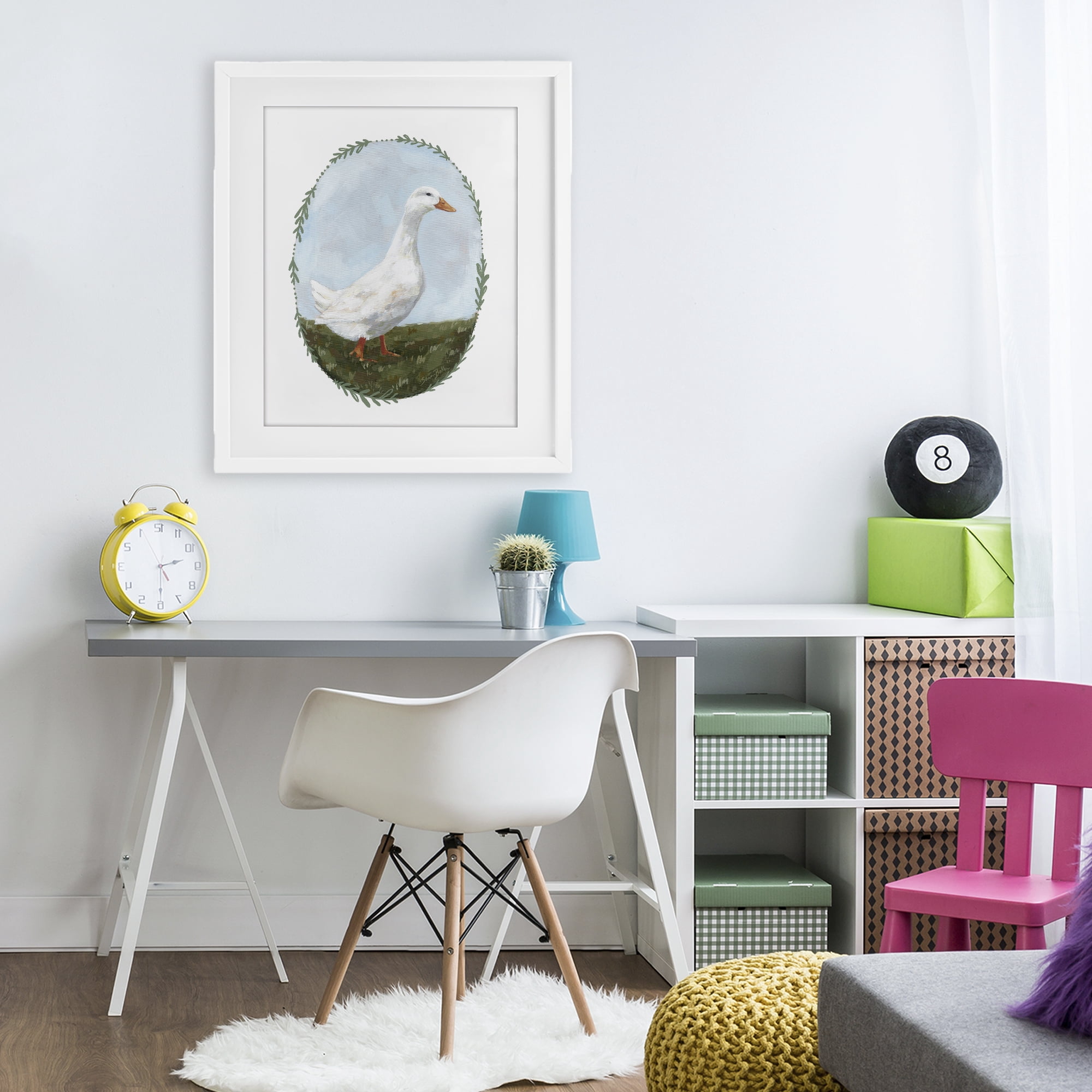 Stupell Industries Gentle Duck in Meadow White Framed Print Under Glass, design by Sara Baker