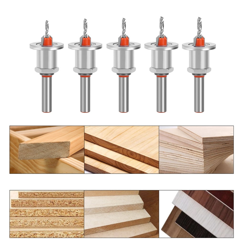 5Pcs Adjustable Depth Stop Countersink Drill Bit for Wood and Board Installation