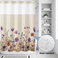thumbnail image 2 of No Hook Shower Curtain, Purple Red Spring Floral Shower Curtains for Bathroom with See Through Top Window, Watercolor Botanical Summer Flowers Waterproof & Washable Bath Curtain Stall 48"x72", 2 of 9