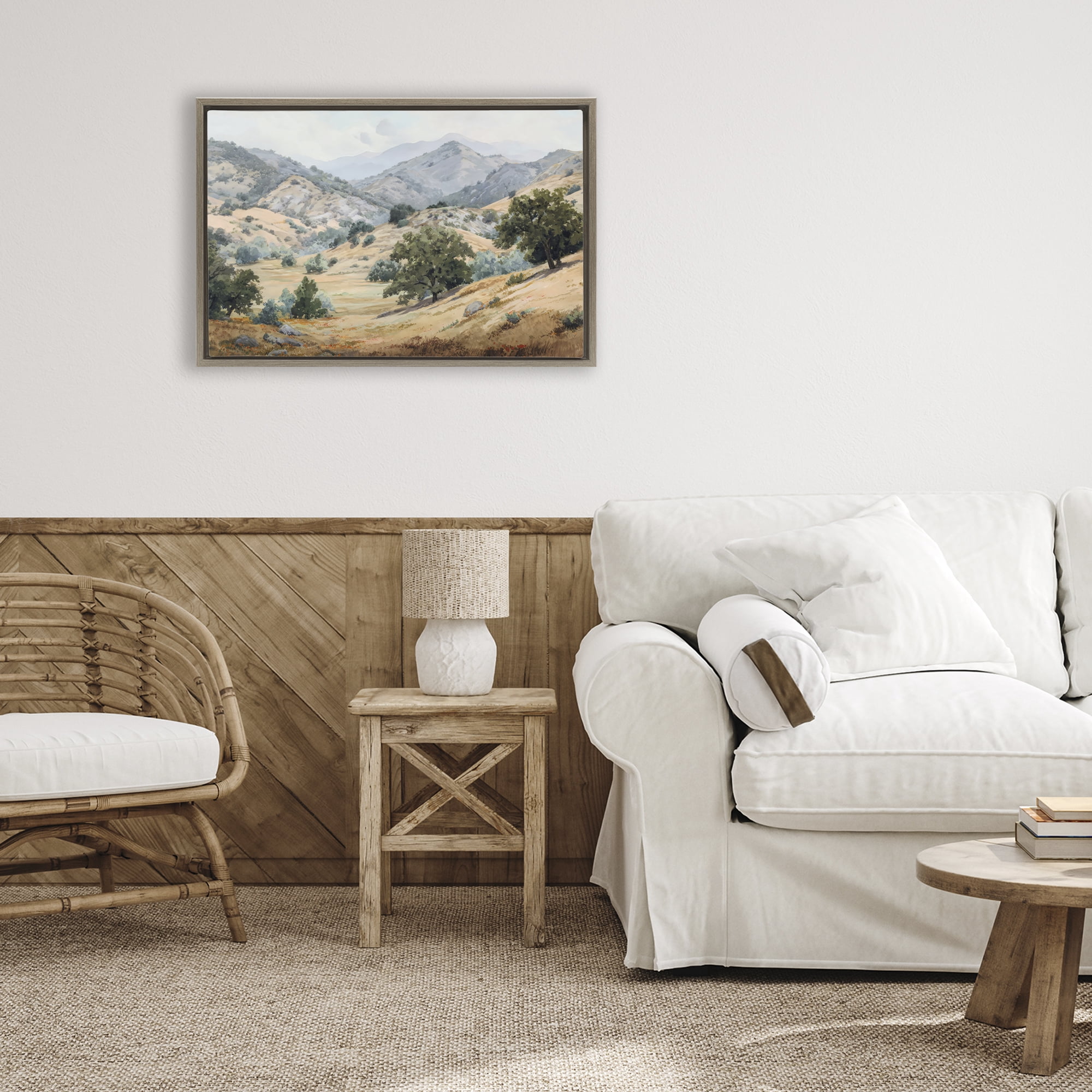 Stupell Industries Mountains and Trees Valley View Brown Framed Floater Canvas Wall Art, design by Petal Prints Design