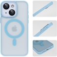thumbnail image 6 of Compatible with iPhone 15 Plus Magnetic Frosted Case with Camera Lens Film Compatible with MagSafe Wireless Charging Case Men Women Translucent Matte Shockproof Phone Cover,Light Blue, 6 of 14