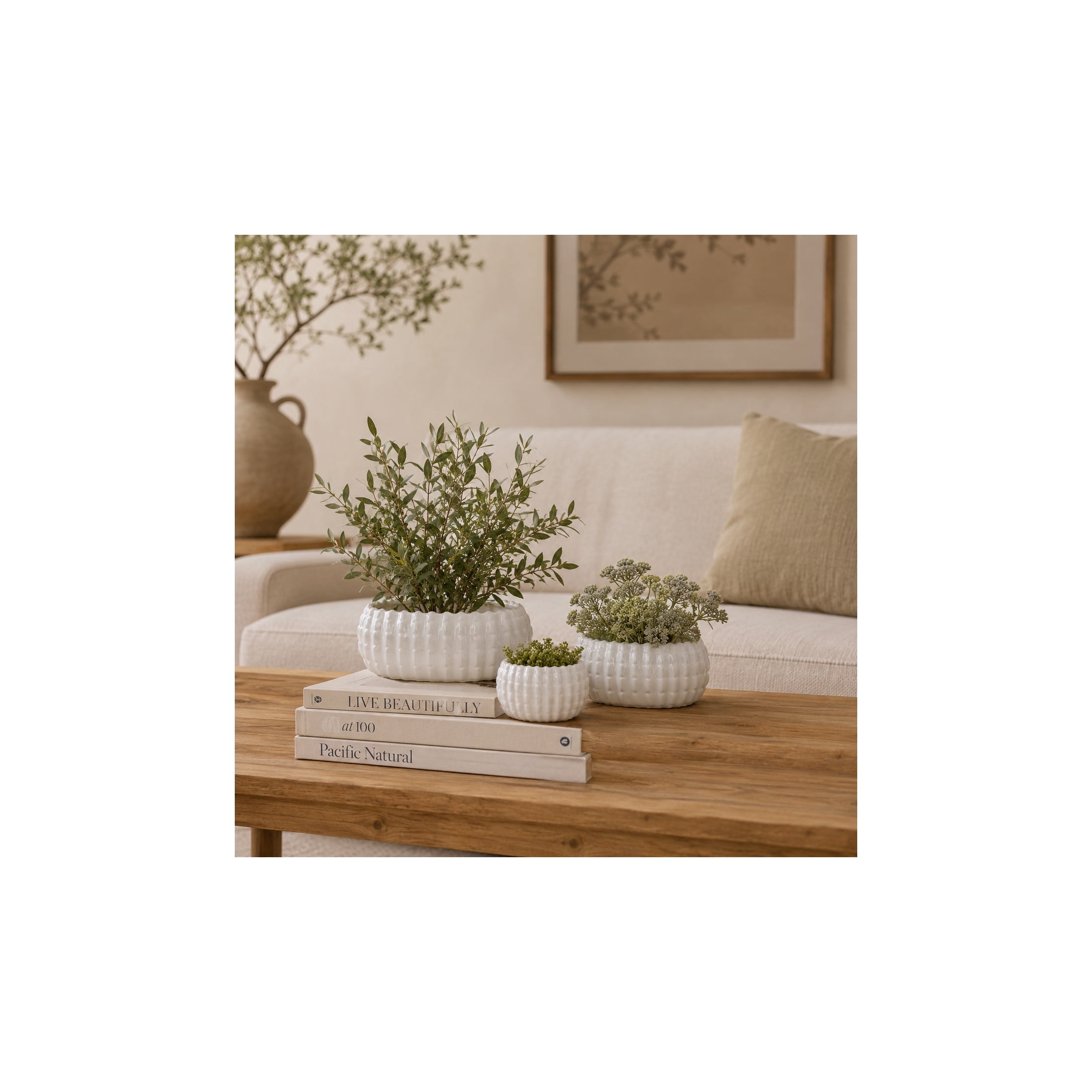 DecMode 17", 13", 8"W White Ceramic Planter (3 Count)