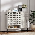 thumbnail image 2 of S-HOME Stylish Woven Buffet Cabinet with Adjustable Shelves Metal Legs for Versatile Storage in Living Room Dining Entryway, White+Vintage, 2 of 8