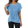 thumbnail image 2 of Womens T Shirts Summer Tops 2025 Solid Color Crewneck Waffle Twist Knot Hem Stylish Tees Tshirts Shirts for Women, 2 of 7