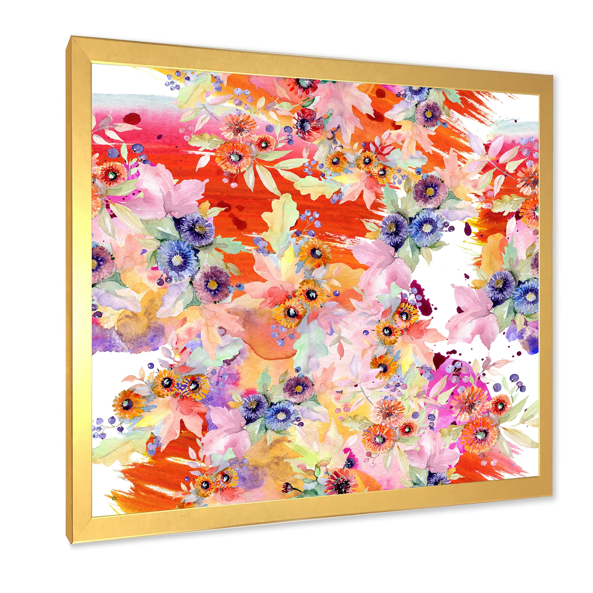 Wildflowers and Vibrant Wild Spring Leaves VI 30 in x 30 in Framed Painting Canvas Art Print, by Designart