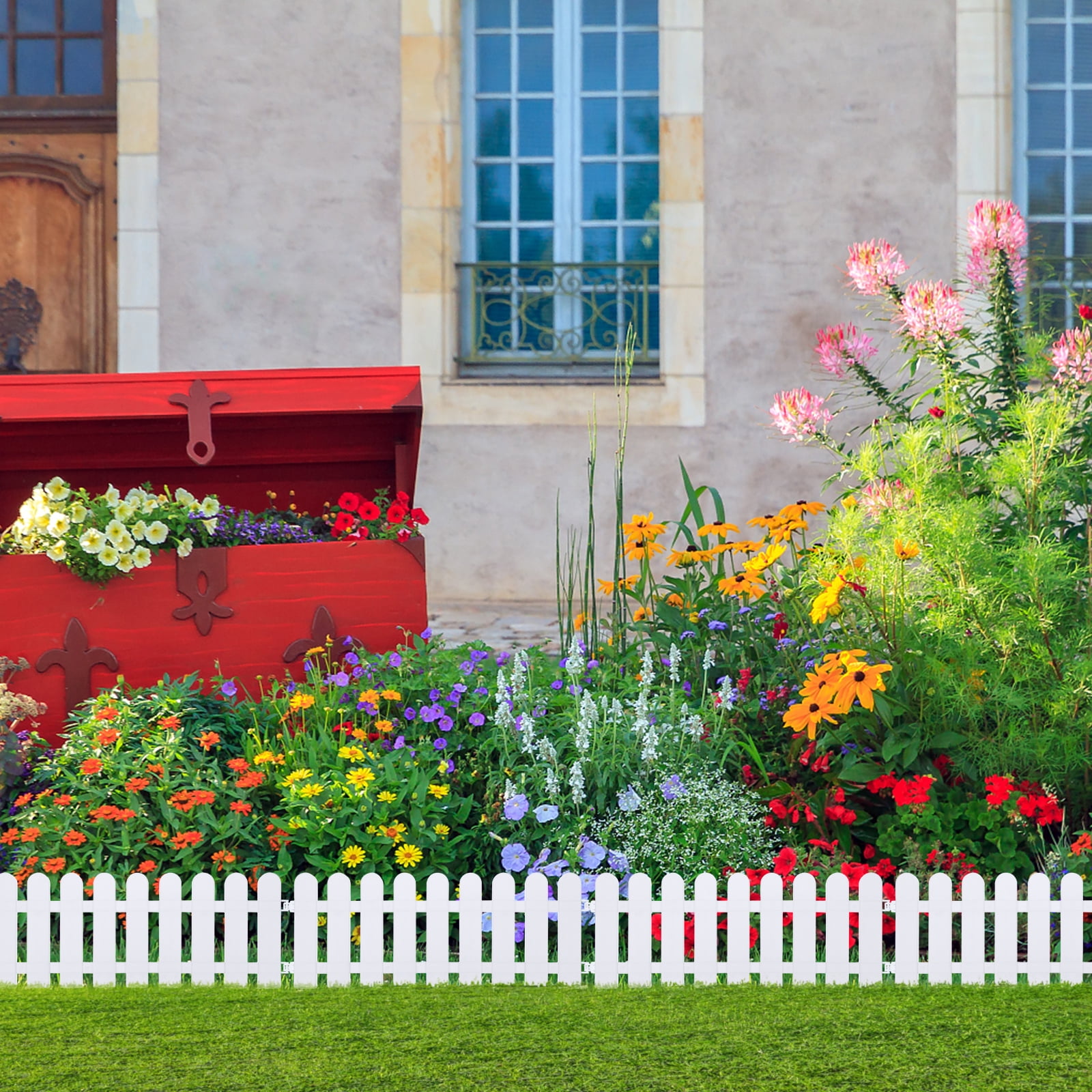 FUEENIRVA White Picket Fence Set, 8-Piece Decorative Garden and Christmas Fence for Indoor and Outdoor Use