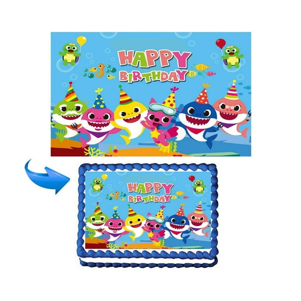 Baby Shark Happy Birthday Edible Cake Topper Sugar Frosting Sheet Walmart Com Walmart Com