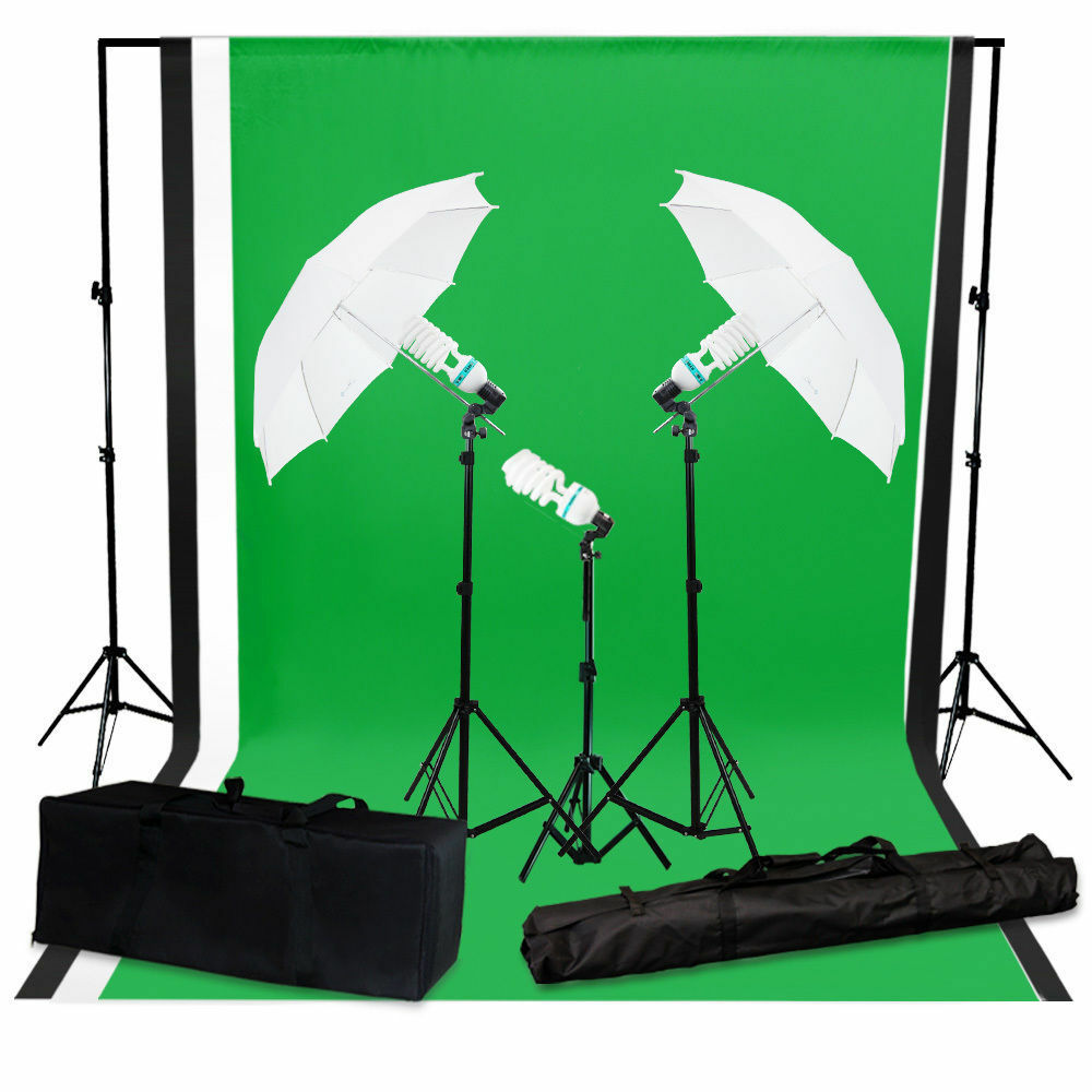 Photo Studio Lighting Photography 3 Backdrop Stand Muslin Light Kit Umbrella Set Walmart Com