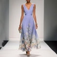 thumbnail image 5 of 2026 New Women's Light Blue Floral Print Deep V Neck Sleeveless Chiffon Maxi Dress Elegant Wedding Guest Formal Dress, 5 of 7