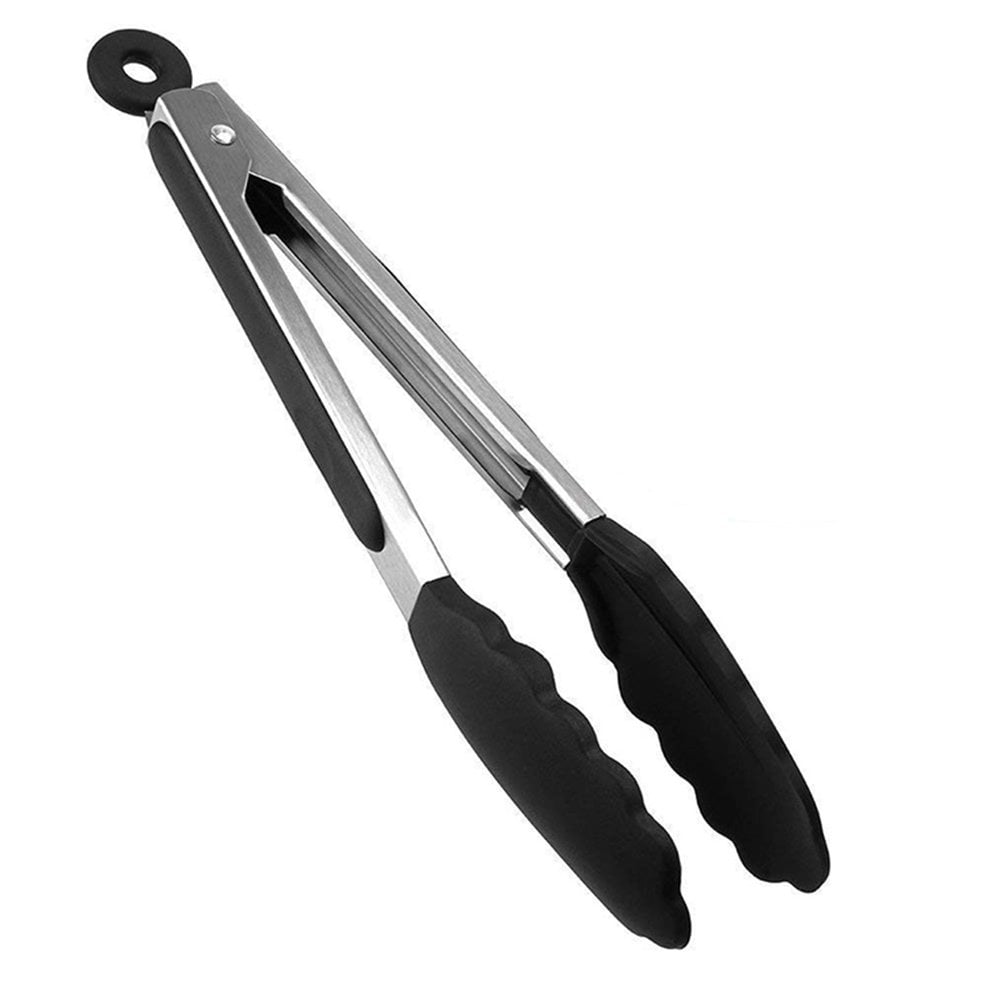 Silicone Kitchen Cooking Salad Serving BBQ Tongs StainlessSteel Handle Utensi_H4 