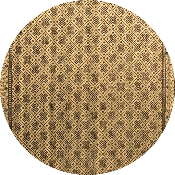 Ahgly Company Indoor Round Abstract Brown Modern Area Rugs, 8' Round